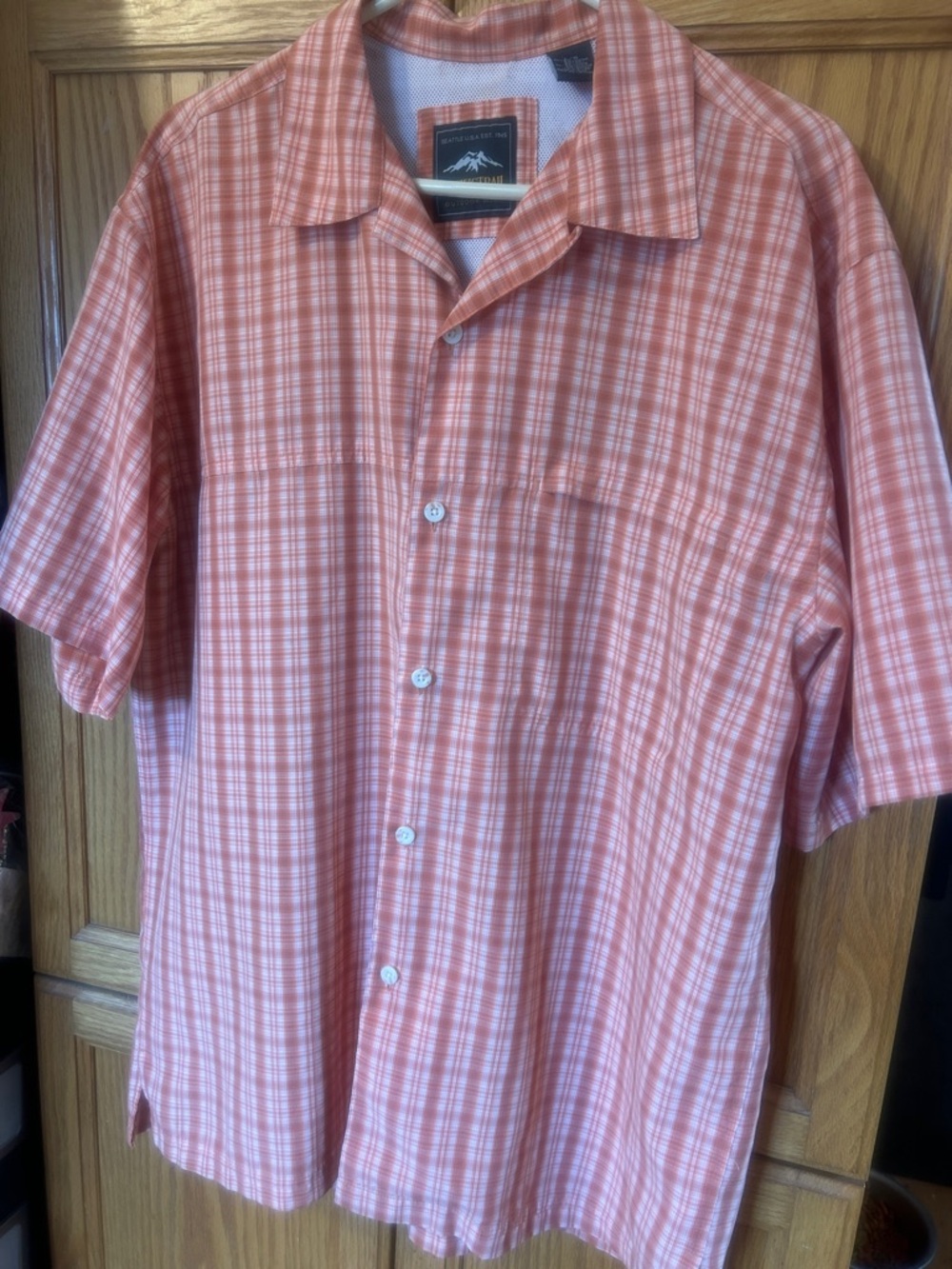 Pacific Trail Men’s Short-Sleeve Plaid Button-Down Shirt - Coral/White